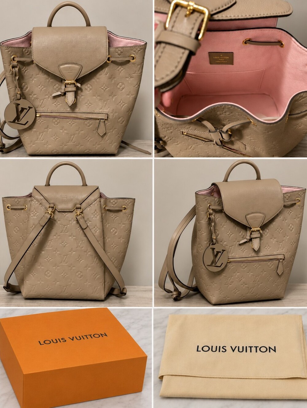 Louis Vuitton Taupe Monogram Empreinte Backpack with Pink Interior